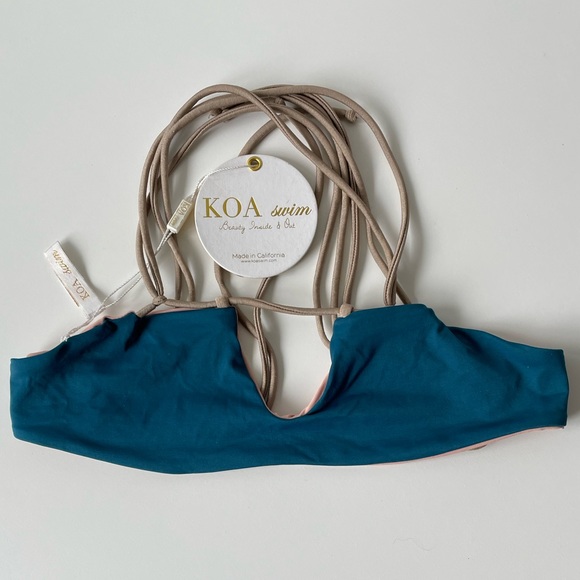NWT (XS) KOA swim top teal gold London bikini top reversible pink racer back - Picture 12 of 14